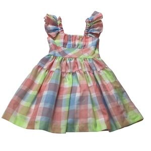 Bonnie Jean Girls Pastel Rainbow Gingham Tiered Ruffle Dress Size 4
